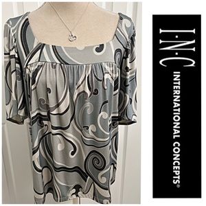 INC International Concepts, Short Sleeve, Abstract Patterned Baby Doll Style Top
